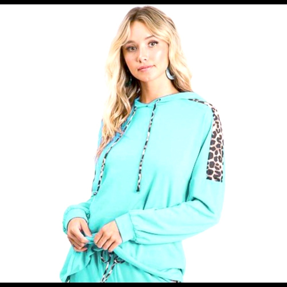 Mint and Leopard Hoodie